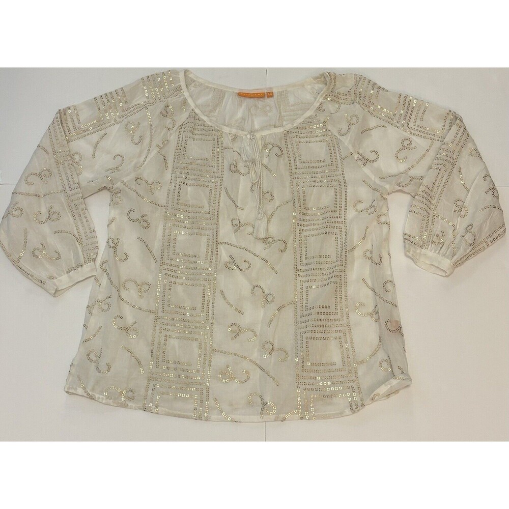 Oliphant Women's 3/4 Sleeve Blouse Ivory Cream 100% Cotton XS